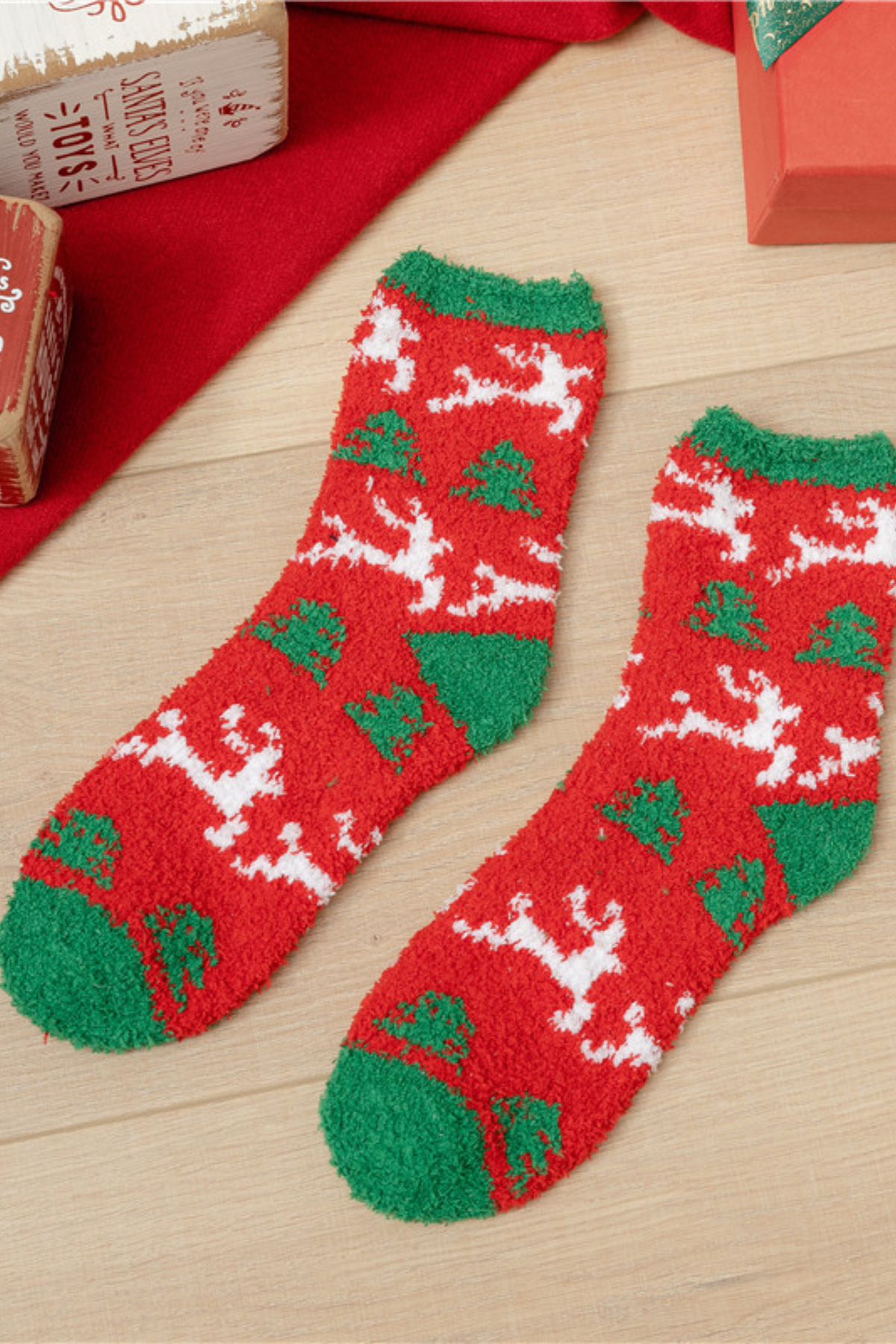 Women's Christmas Coral Fleece Santa Elk Tree Mid Calf Socks