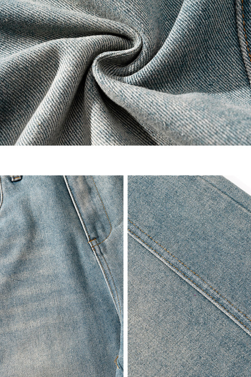 Men's Spring Vintage Washed Panel Curved Loose Jeans