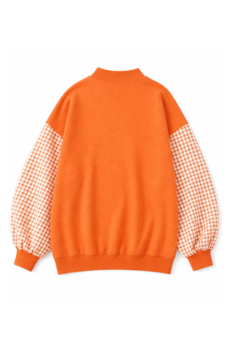 Women Fall Gingham Sleeve Mock Neck Oversized Sweatshirt