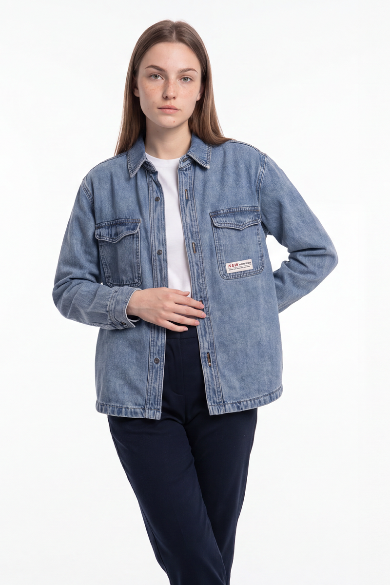 Women's Classic Washed Oversized Denim Shirt Jacket