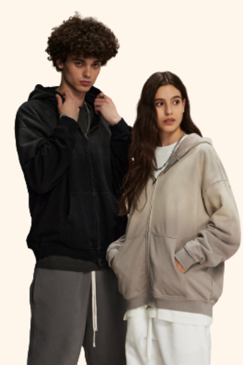 Men/Women's Unisex Spray Washed Zip Hoodie-couple's style