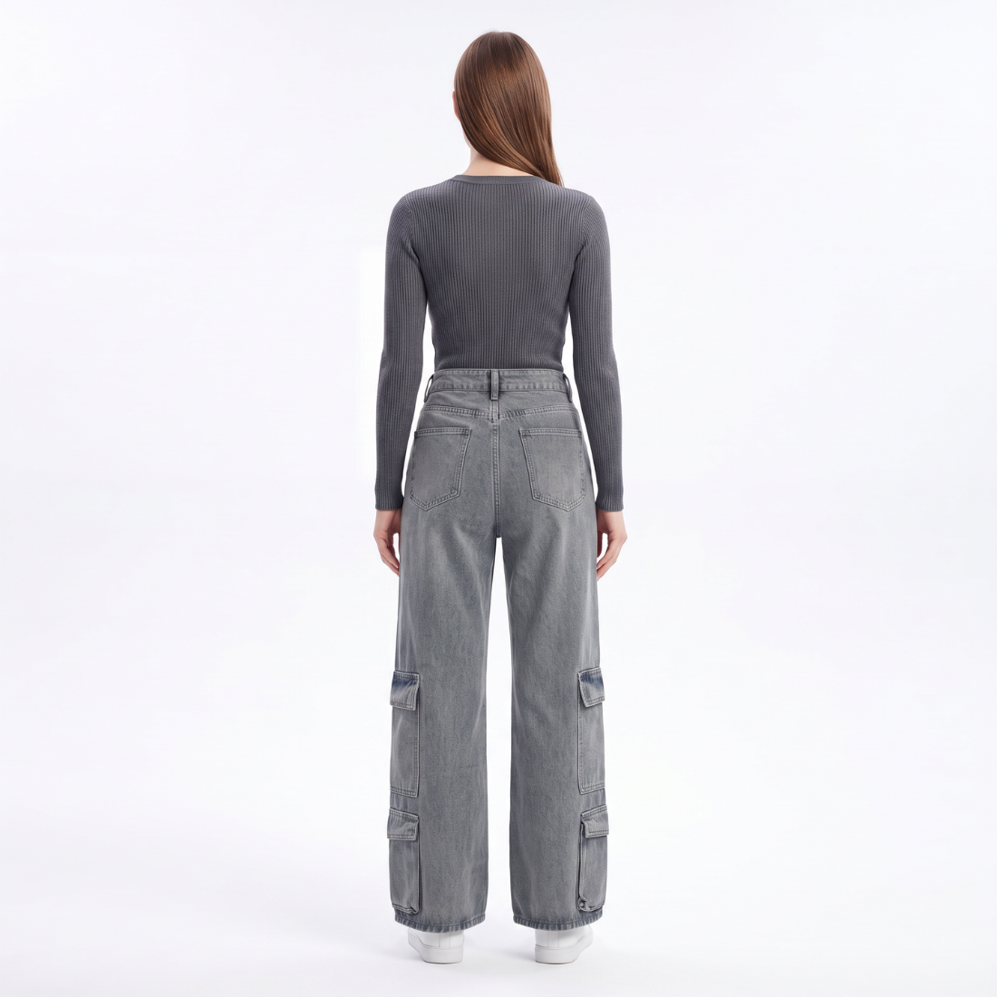 Women's Vintage High Waist Distressed Wide Leg Cargo Jeans