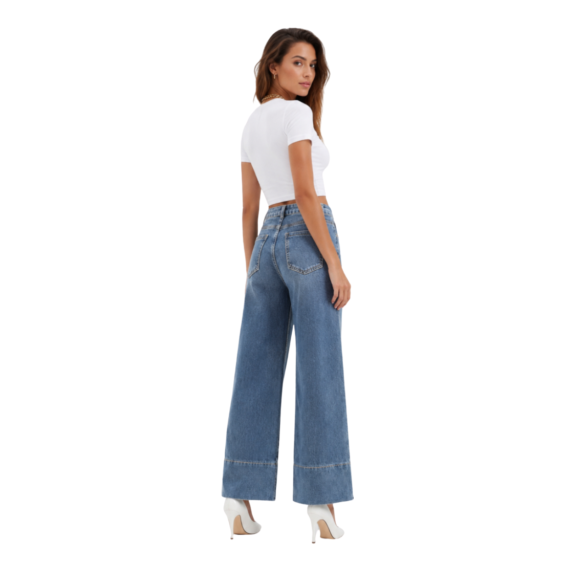 Women's High Waist Wide Leg Straight Stretch Jeans