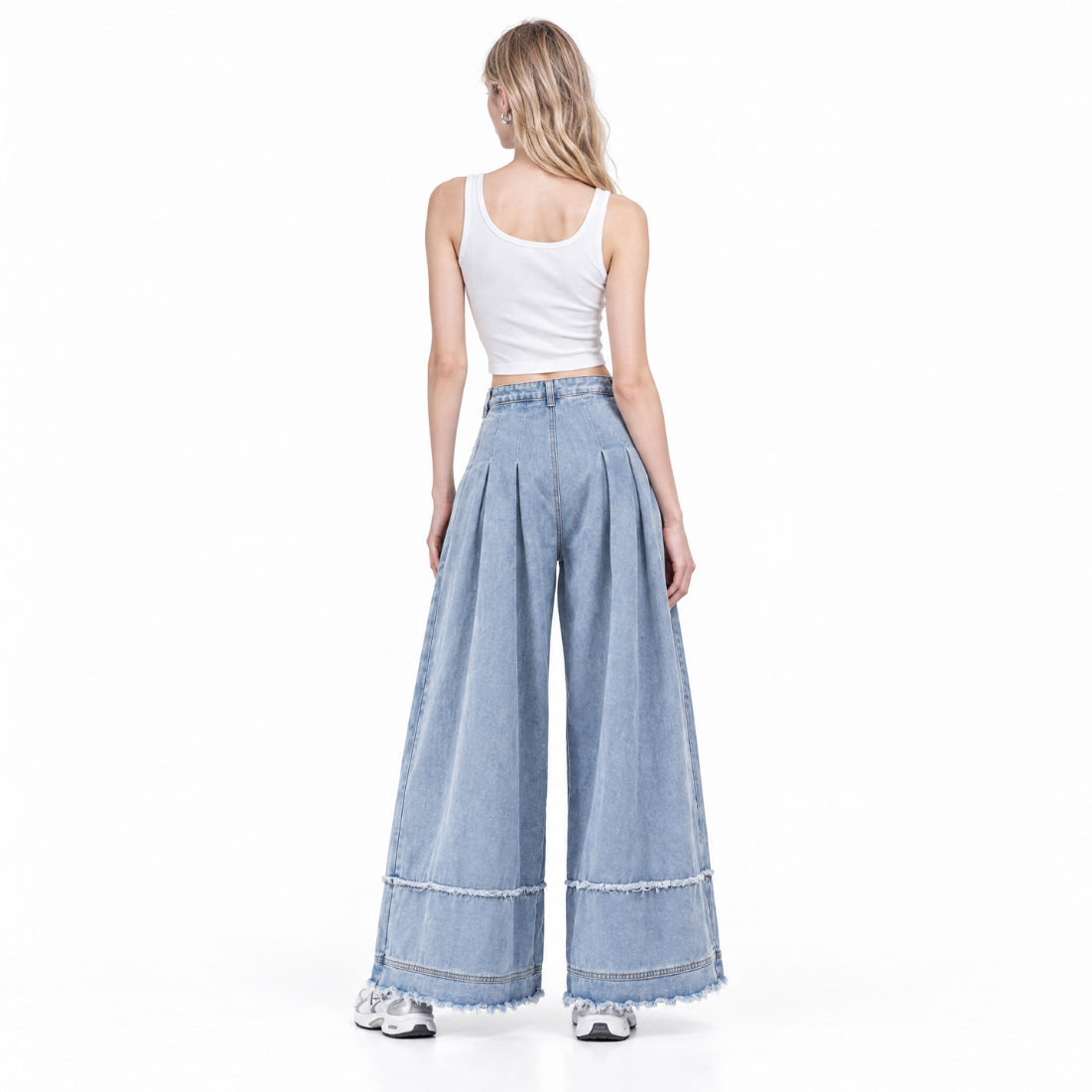 Women's High Waist Pleated Wide Leg Jeans