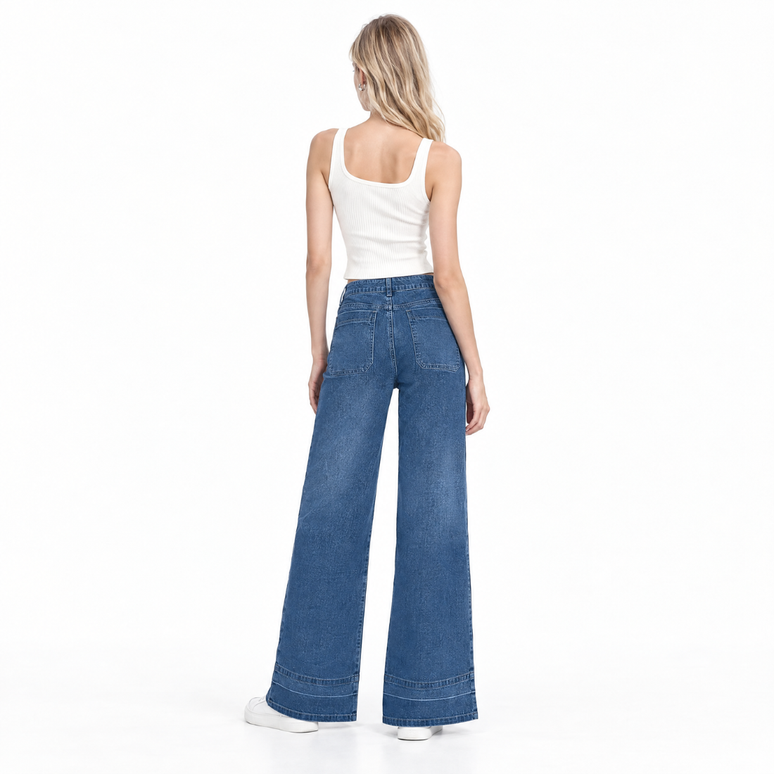 Women's High Waist Patchwork Wide Leg Jeans
