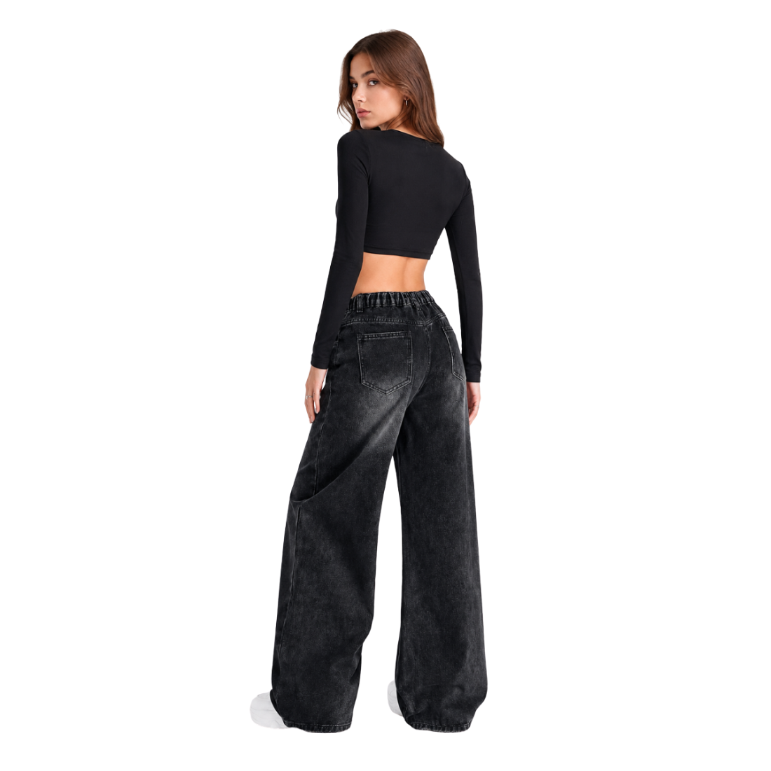 Women's high-rise wide-leg jeans with a half-elastic waist