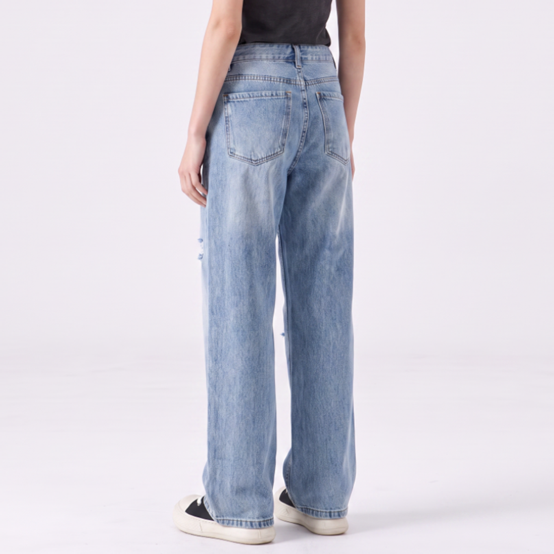 Women's High Waist Ripped Wide Leg Jeans