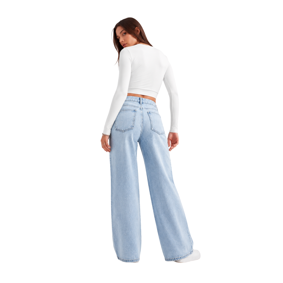 Women's High Waist Light Blue Straight Wide Leg Jeans