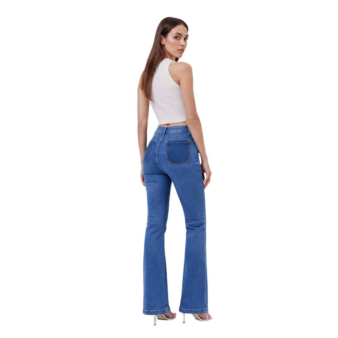 Women's High Waist Flare Jeans with Button Front Pockets