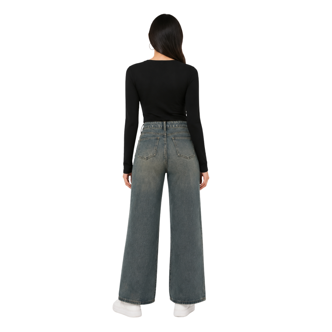 Women's vintage high-waisted loose wide-leg jeans