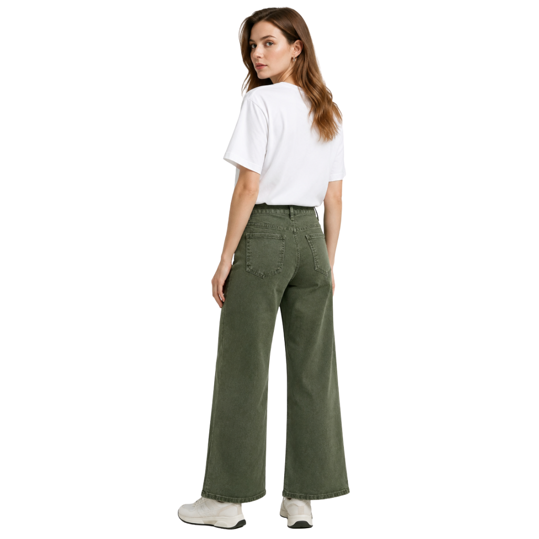Women's high-waisted stretch loose straight-leg jeans