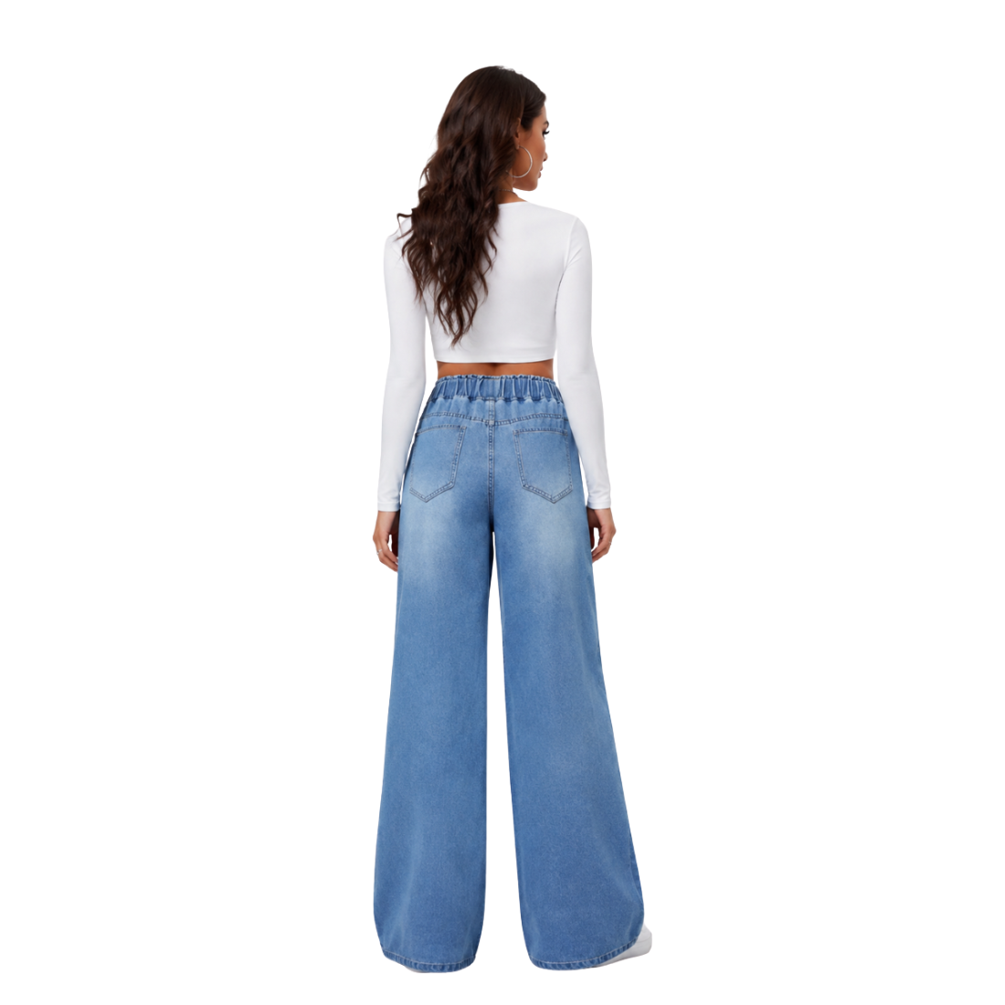Women's Drawstring Elastic Waist Wide Leg Jeans