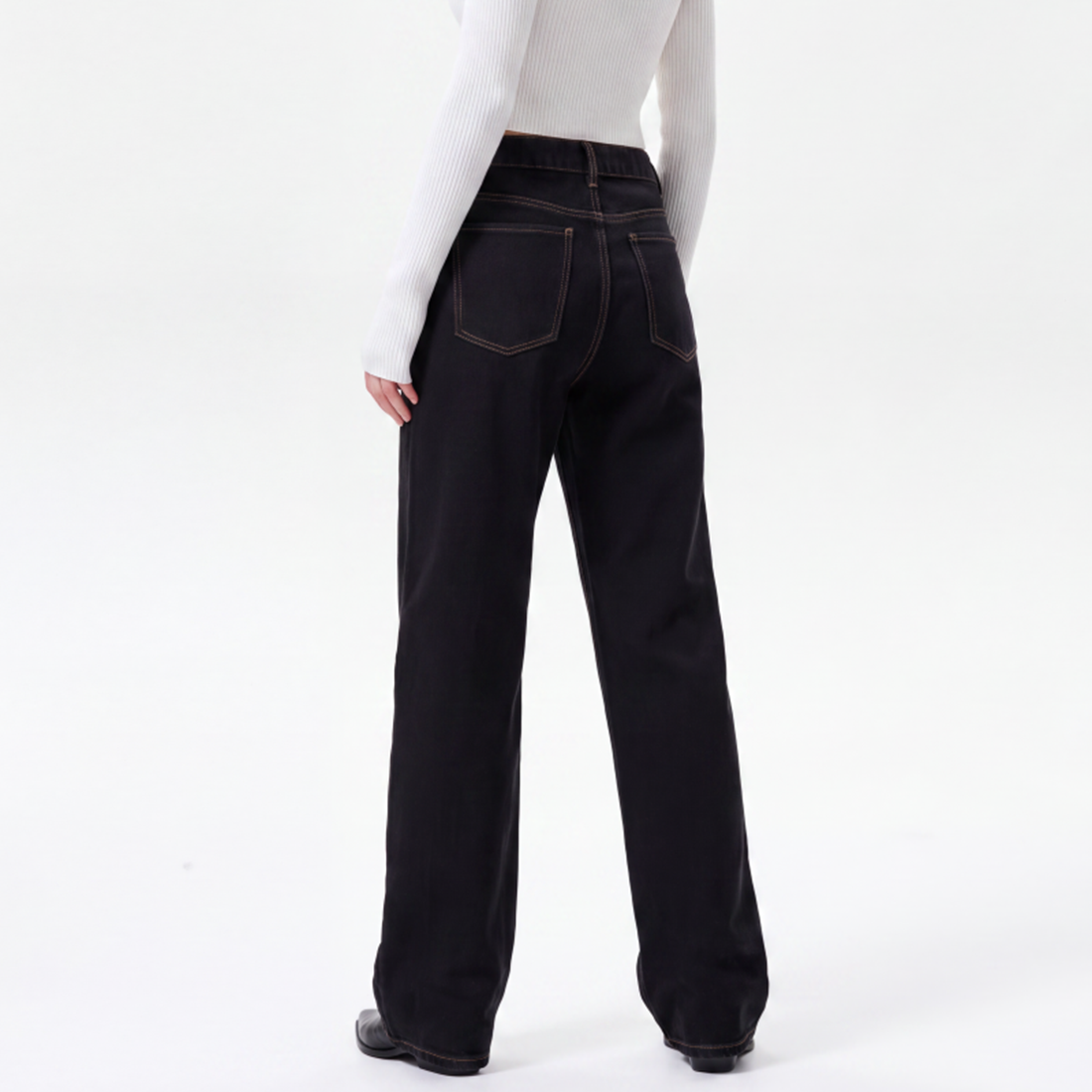 Women's High Waist Black Wash Straight Leg Jeans