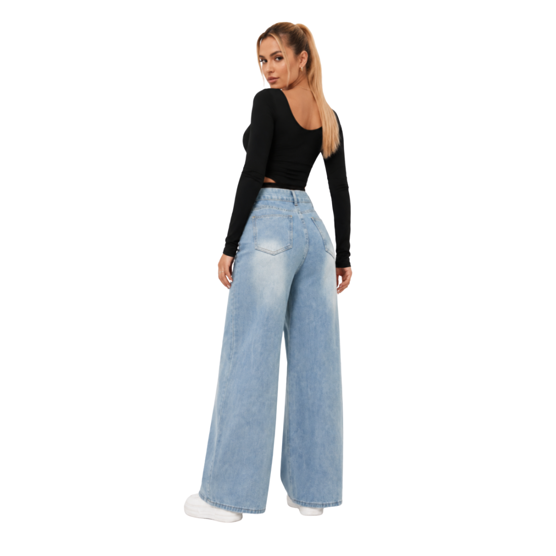 Women's Light Wash Baggy High Waist Wide Leg Jeans