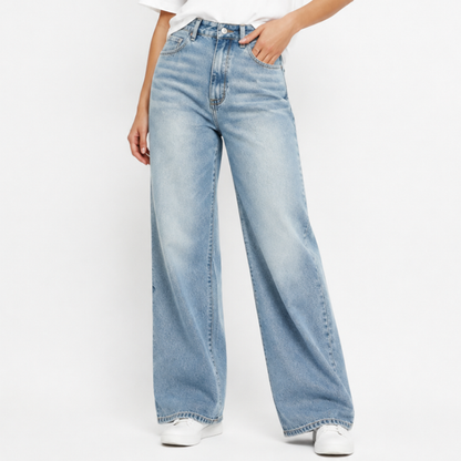 Women's High Waist Blue Stretch Wide Leg Jeans