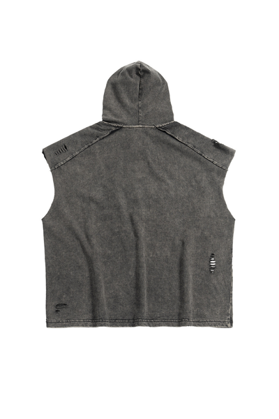 Women's Summer Stone-Washed Distressed Raw-Edge Hooded Tank