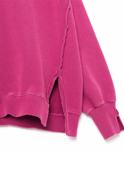 Women Fall Washed Vintage Half Button Polo Sweatshirt