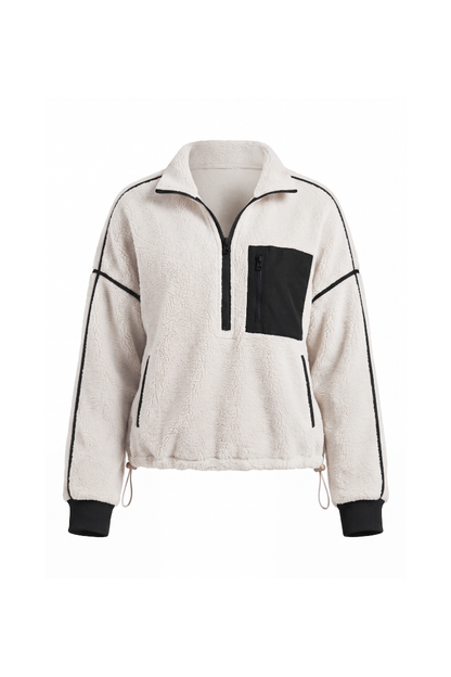 Unisex Fall Clothing Half-Zip Colorblock Sherpa Jacket