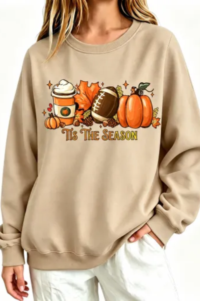Women Fall Clothing Pumpkin Football Coffee Sweatshirt