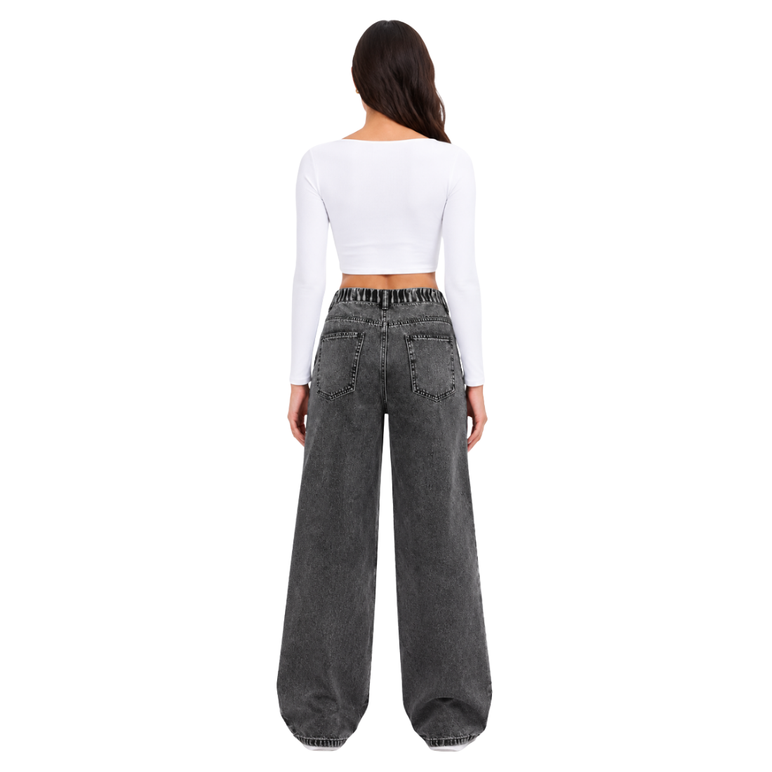 Women's High Waist straight Jeans with Elastic Back Waist