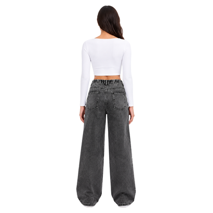 Women's High Waist straight Jeans with Elastic Back Waist