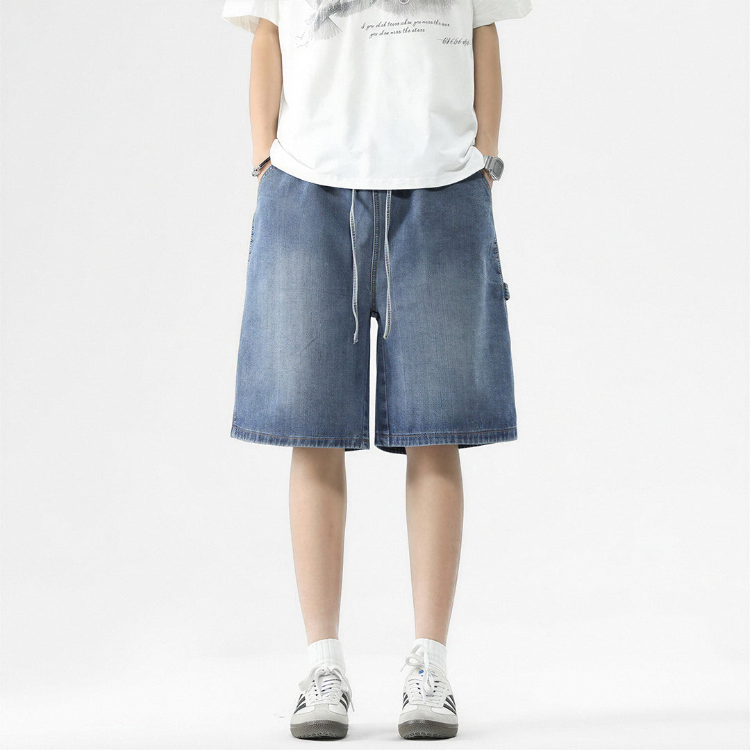 Men's Summer Dark Wash Carpenter Drawstring Denim Shorts