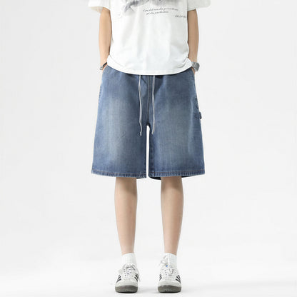 Men's Summer Dark Wash Carpenter Drawstring Denim Shorts