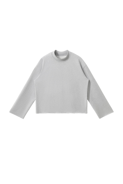 Women Fall Clothing Boxy Frayed Hem Mock Neck Long Top