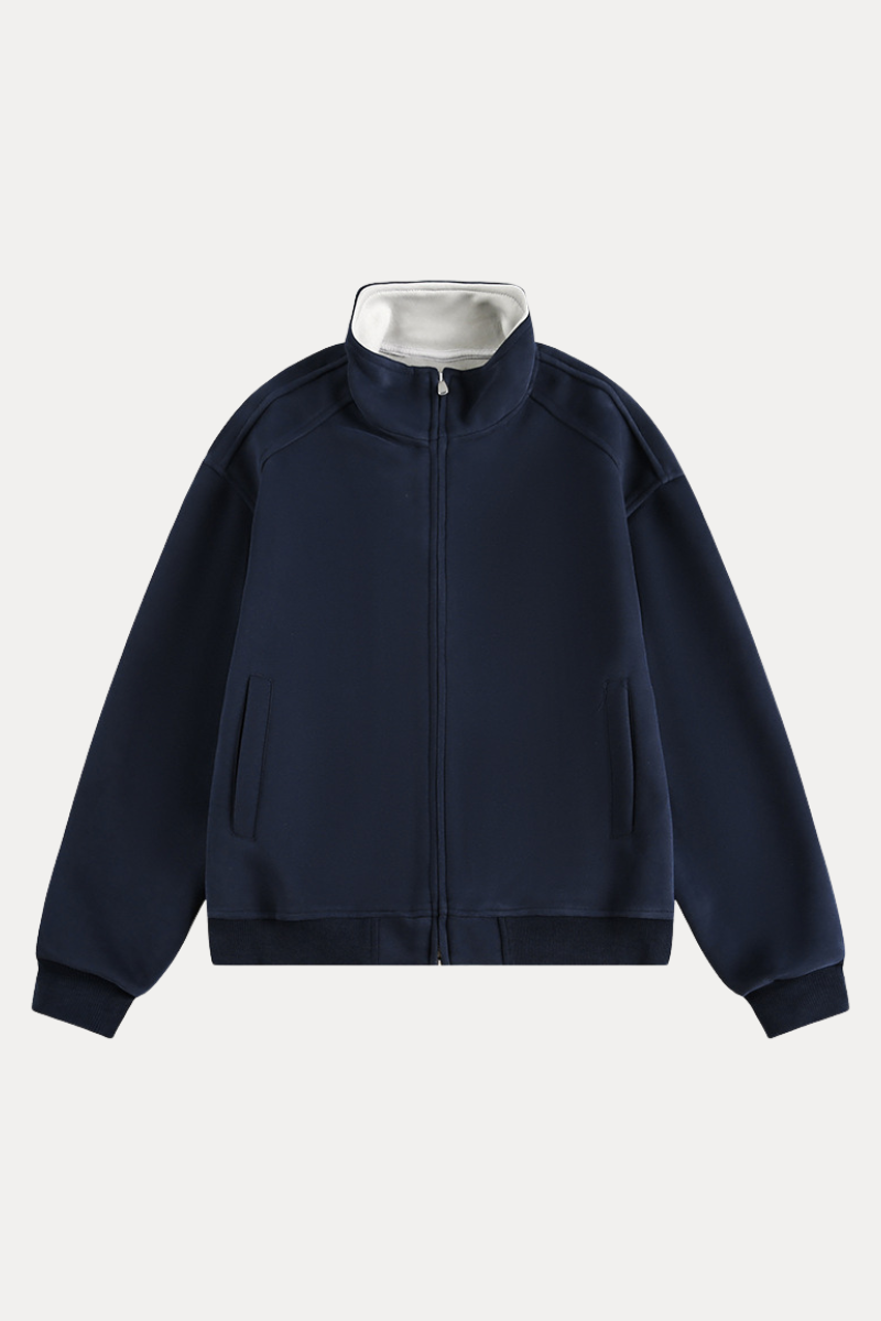 Unisex American Retro Stand Collar Zip Loose Hoodie Cleanfit