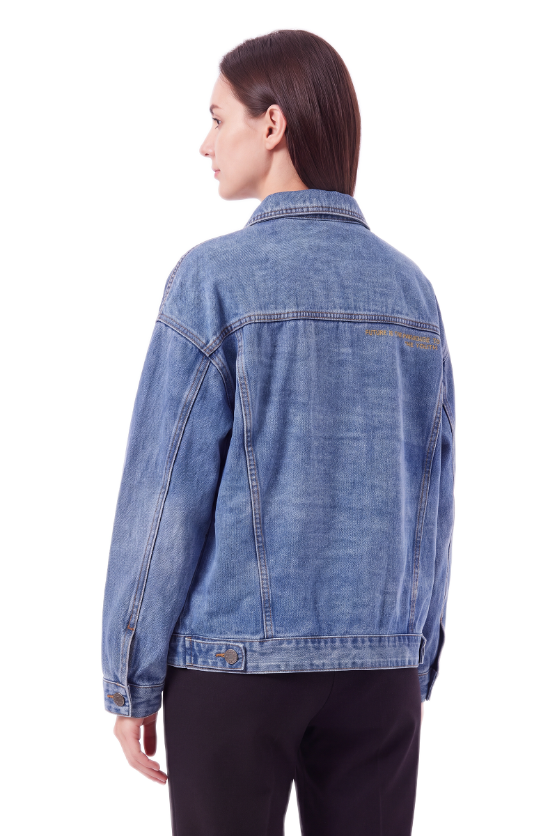 Women's Letter Embroidery  Relaxed Denim Jacket