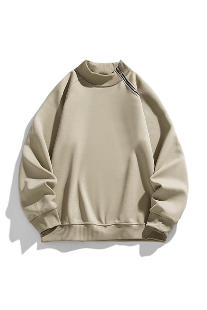 Men Spring Diagonal Zip Mock Neck Oversized Sweatshirt