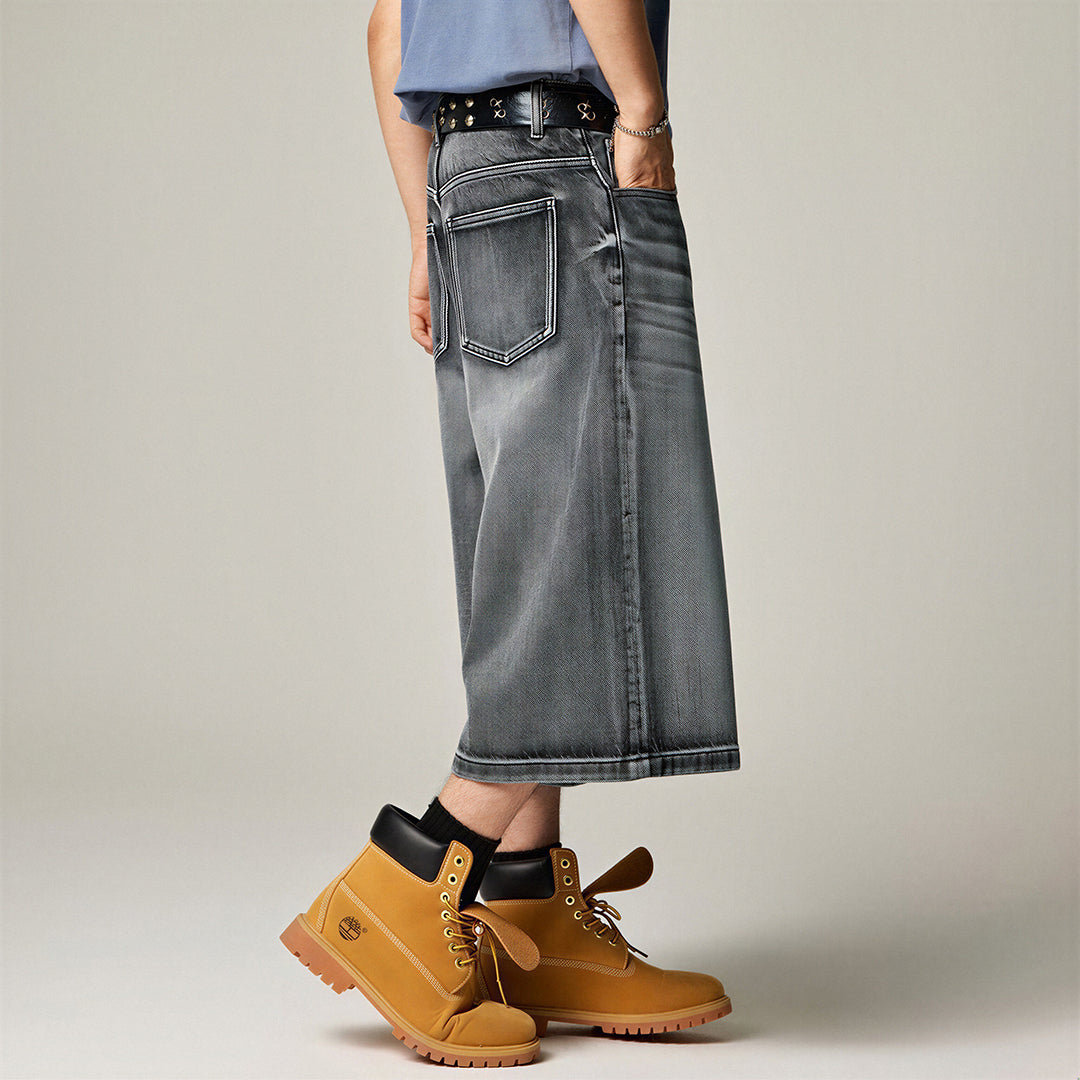 Men's Summer Gradient Cat Whisker Wide-Leg Denim Shorts