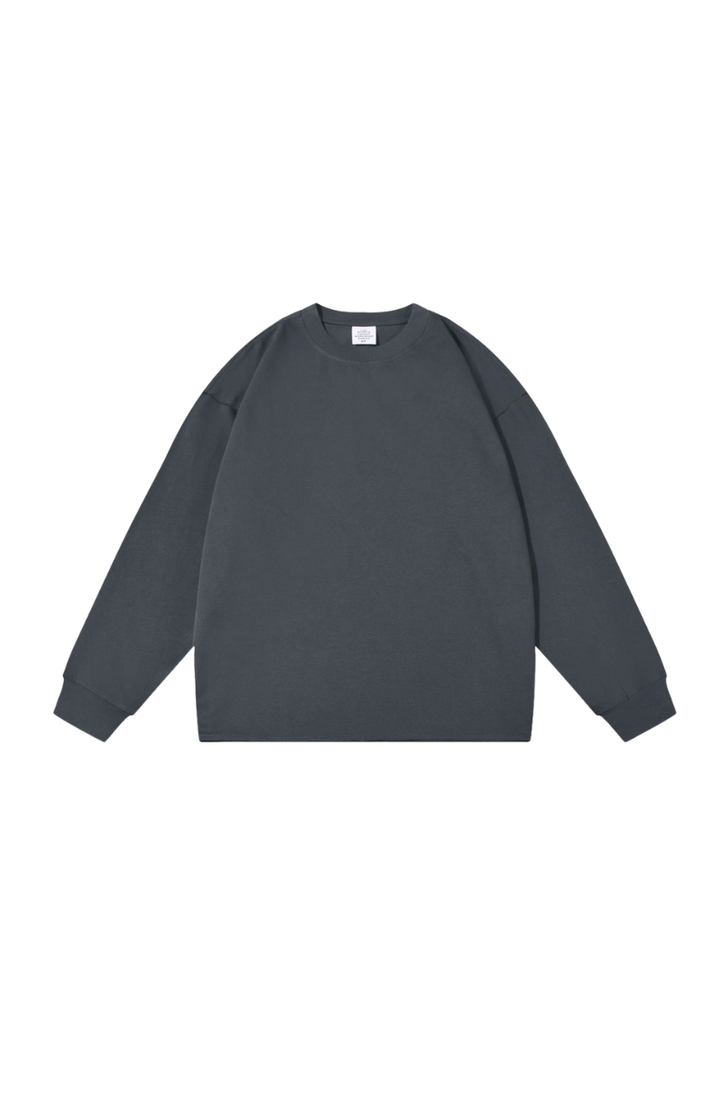 Unisex Vintage Raw Hem Loose Drop Shoulder Long Sleeve Tee