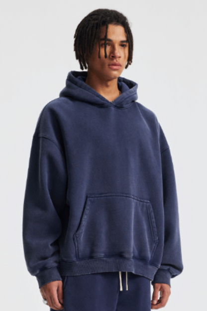 Men's Streetwear Vintage Washed Front Pocket Hooded