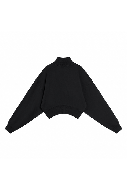 Women Spring Cotton Blend Mock Neck Cropped Sweatshirt