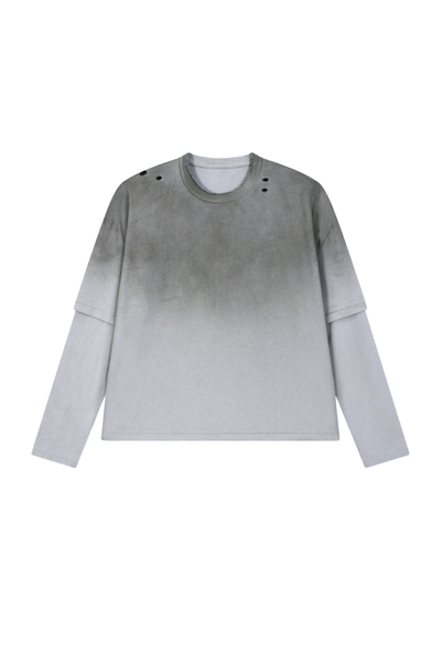 Men Fall Gradient Distressed Layered Long Sleeve Top