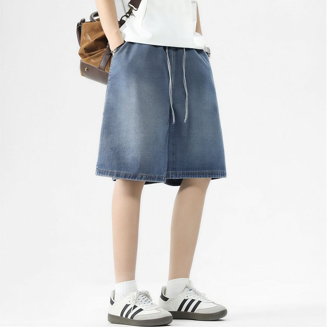 Men's Summer Dark Wash Carpenter Drawstring Denim Shorts