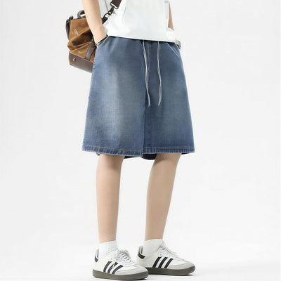 Men's Summer Dark Wash Carpenter Drawstring Denim Shorts