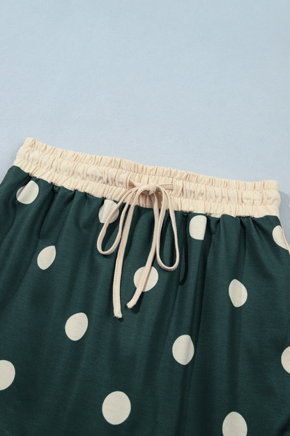 Women Spring Polka Dot Mock Neck Curved Hem Skirt Set