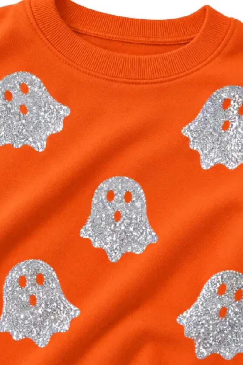 Women Fall Clothing Halloween Glitter Ghost Sweatshirt