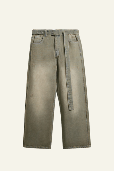 Men's Streetwear Vintage Washed Distressed Wide-Leg Jeans