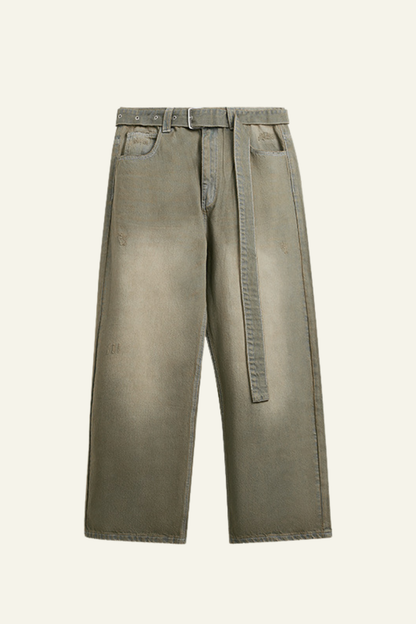 Men's Streetwear Vintage Washed Distressed Wide-Leg Jeans