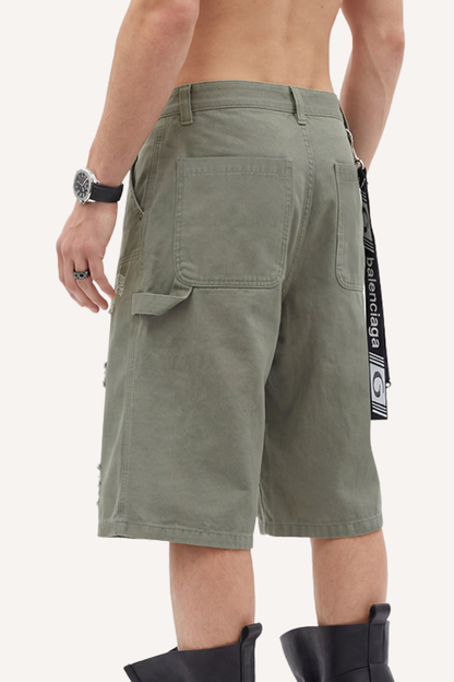 Men's Summer Retro Cargo Ripped Loose 7/8 Washed Shorts