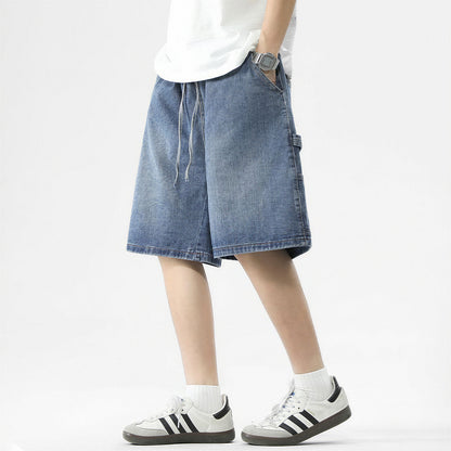 Men's Summer Dark Wash Carpenter Drawstring Denim Shorts
