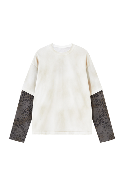 Unisex Fall Clothing Leopard Patchwork Heavy Cotton Top