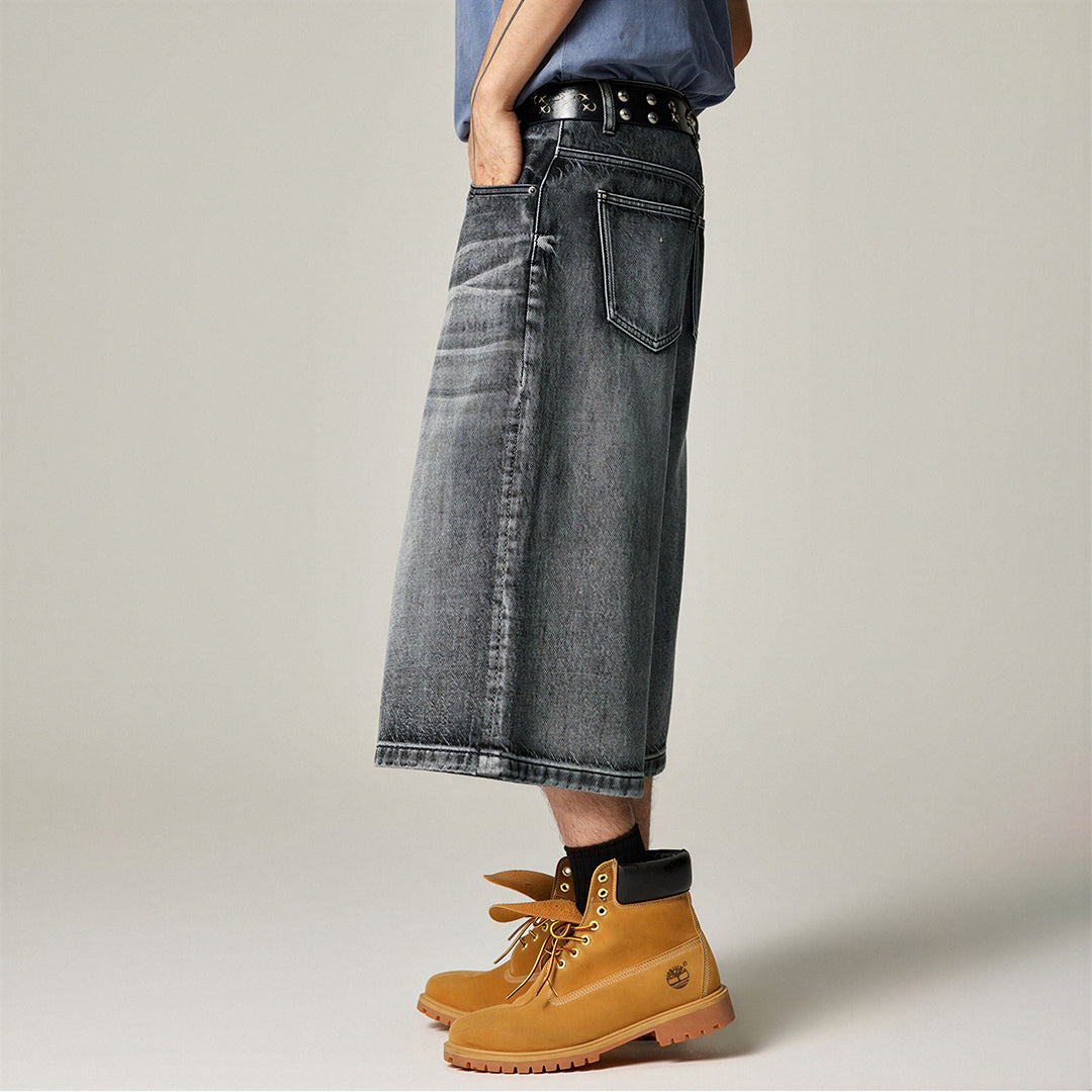 Men's Summer Gradient Cat Whisker Wide-Leg Denim Shorts
