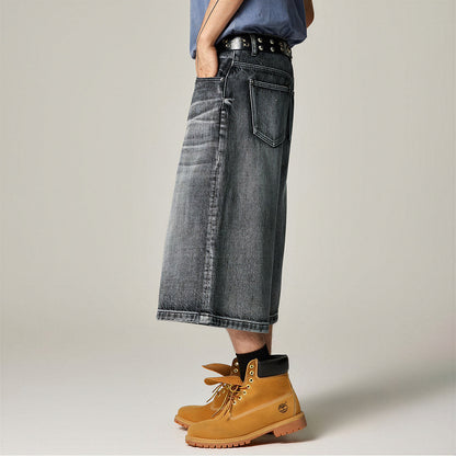 Men's Summer Gradient Cat Whisker Wide-Leg Denim Shorts