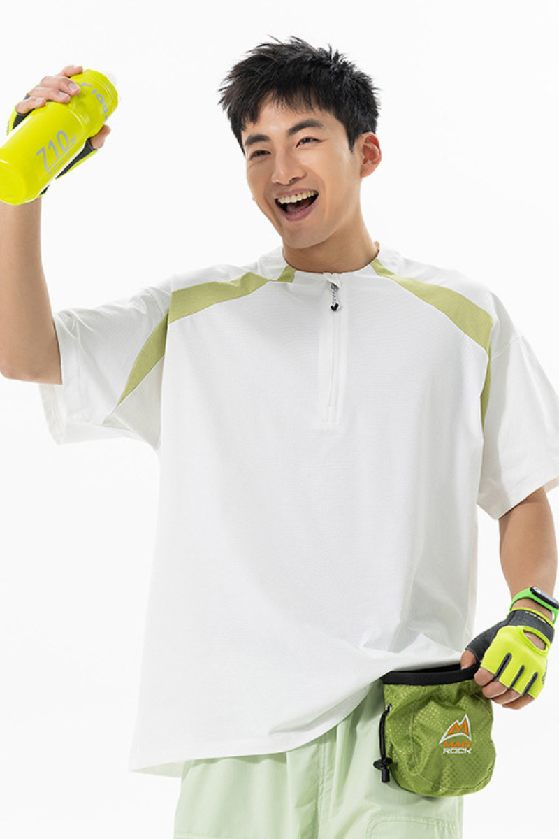 Men's Summer Outdoor Mint Half Zip Quick Dry Tee