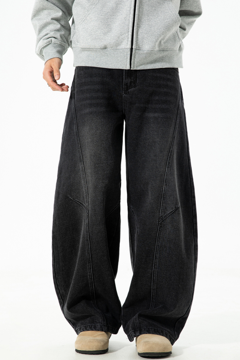 Men's Fall Curved Washed Structural Retro Straight Jeans