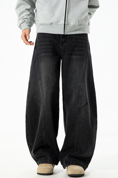 Men's Fall Curved Washed Structural Retro Straight Jeans